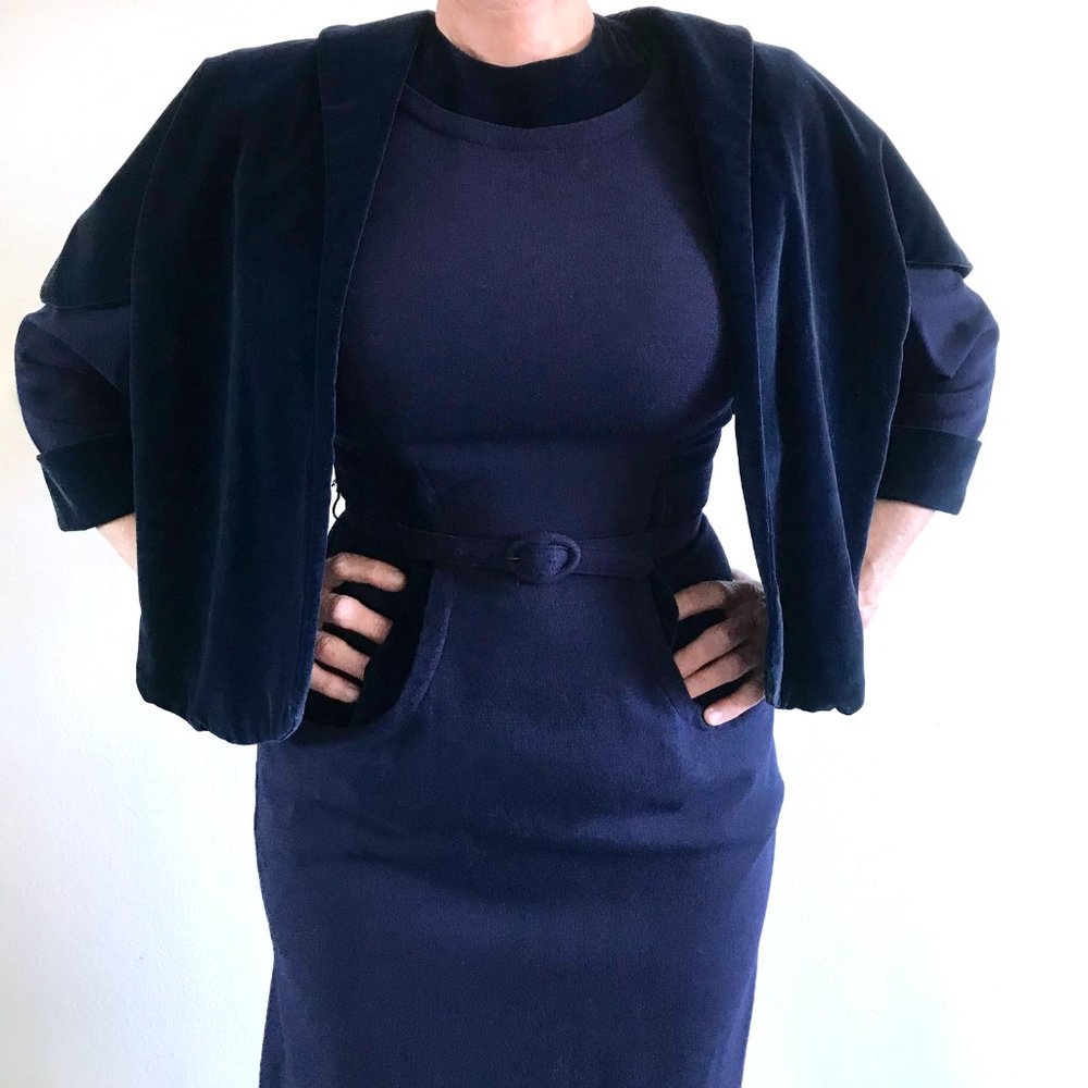 Vintage Wool Dress with Velvet Shrug